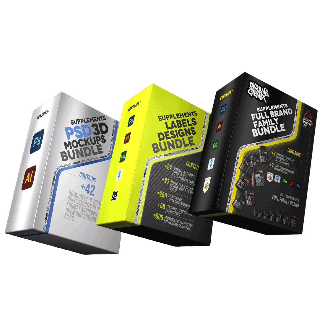 Premium Pack ! LABELS DESIGNS BUNDLE + PSD 3D MUCKUPS BUNDLE